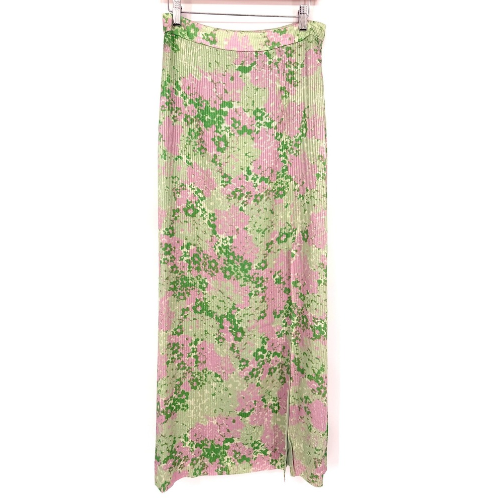 Stunning Etcetera Forget Me Not Silk Floral Metallic Pleated Maxi Skirt Size 2